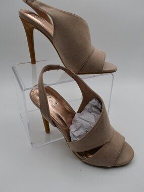 M&L Women’s 7.5 Beige Nude Suede Slingback Stiletto Heels Open Toe Dress Sandals